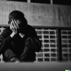 man covering his face