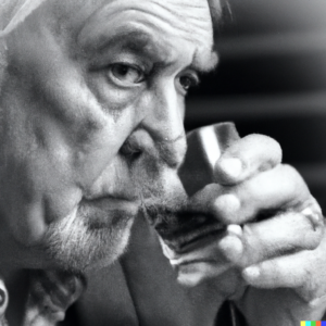 an old person drinking alcohol